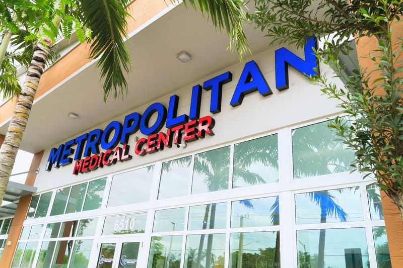 Metropolitan Medical Center sign over the front windows