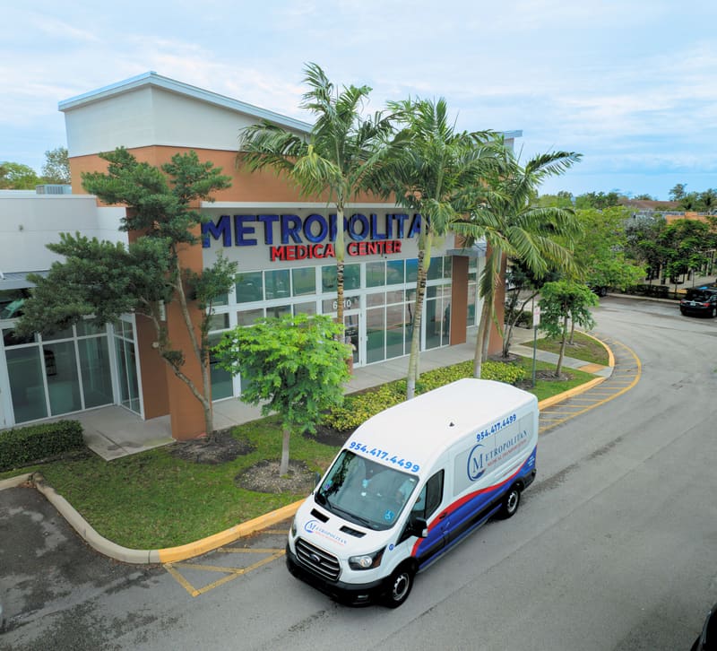 The building from above, with a Metropolitan transport van at the entrance