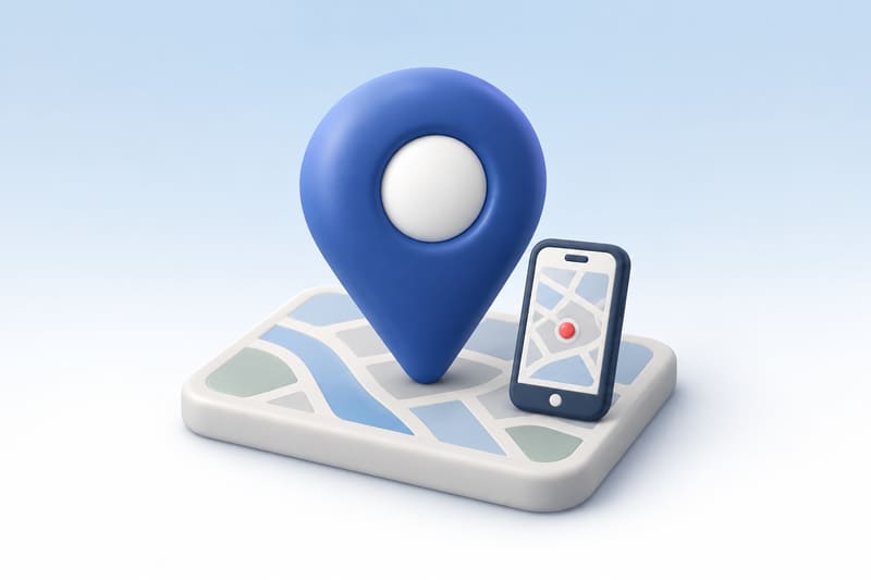 Illustration of a map pin beside a phone