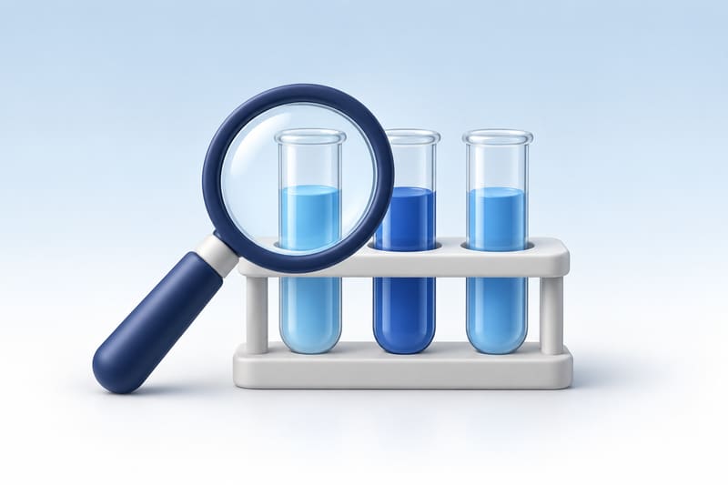 Illustration of a magnifying glass beside sample tubes