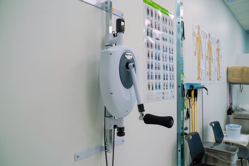 Wall-mounted arm exercise equipment in the rehabilitation room